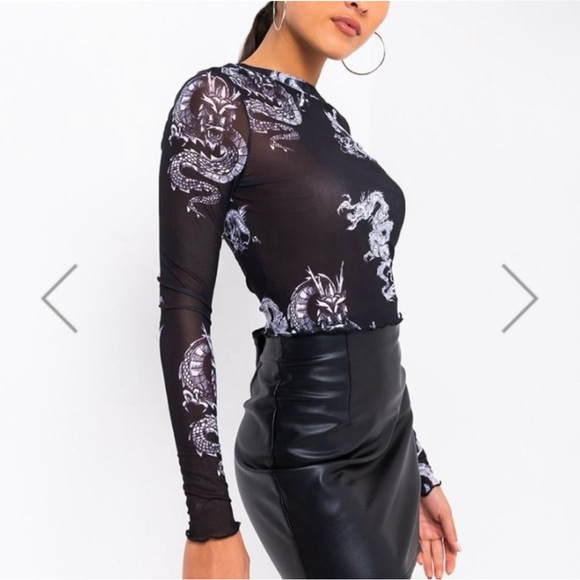 Akira - Dragon Long Sleeve Mesh Top - Like New - Picture 2 of 7